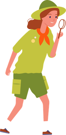 Female scout holding magnifier  Illustration