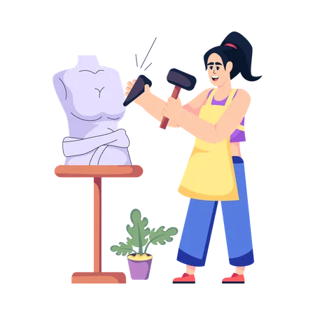 Female Sculptor making Sculpture  Illustration