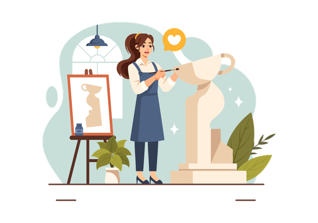 Female Sculptor Stone Sculpture Illustration