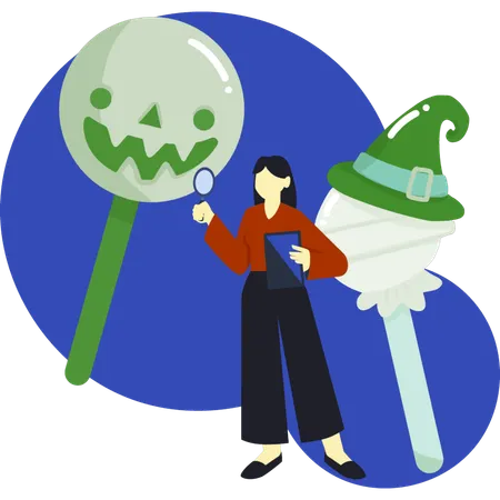Female searching on pumpkin candy  Illustration