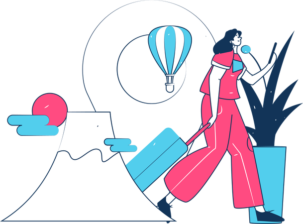 Female searching travel location on mobile  Illustration