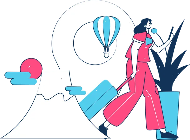 Female searching travel location on mobile  Illustration