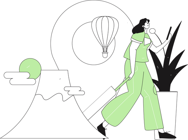 Female searching travel location on mobile  Illustration