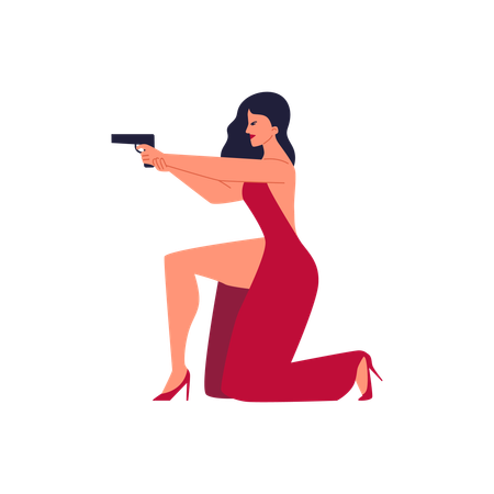 銃を持った女性秘密諜報員  イラスト