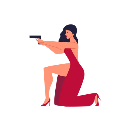 銃を持った女性秘密諜報員  イラスト