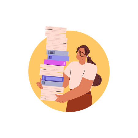 Female Secretary carrying books and documents  Illustration