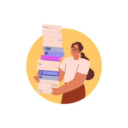 Female Secretary carrying books and documents  Illustration