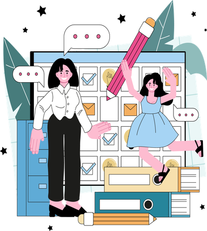 Female secretary making business schedule  Illustration