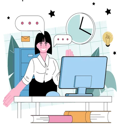 Female secretary working in office  Illustration