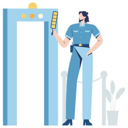 Female security officer checking at Airport Security Gate  Illustration