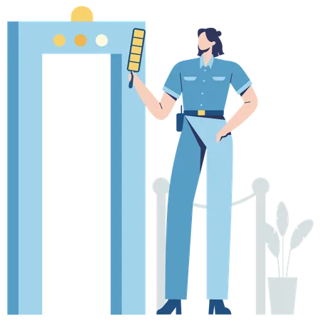 Female security officer checking at Airport Security Gate  Illustration