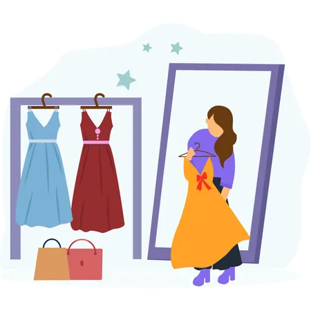 Female selecting dress  Illustration