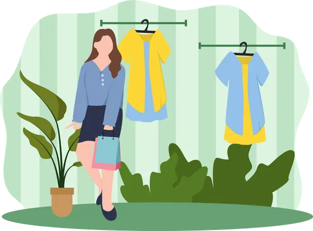 Female selecting dress Illustration