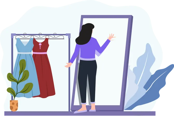 Female selecting dress Illustration