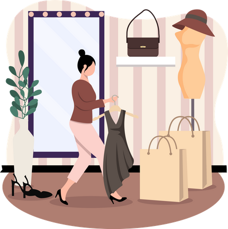 Female selecting dress  Illustration