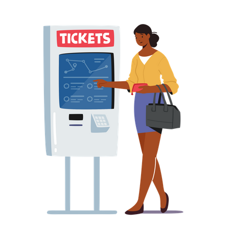 Female Self Booking Tickets in Metro or Railway Station  Illustration