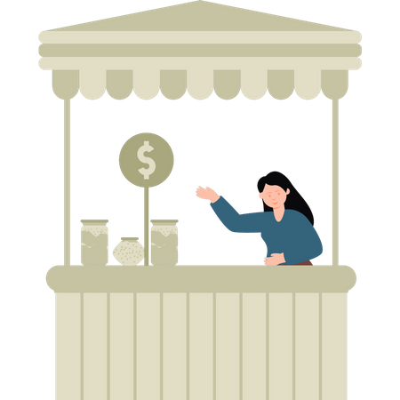 Female selling candy at shop  Illustration