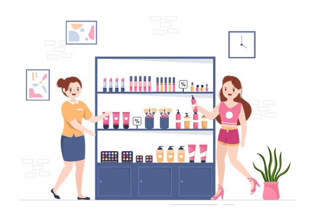 Female Selling Cosmetics Product Illustration