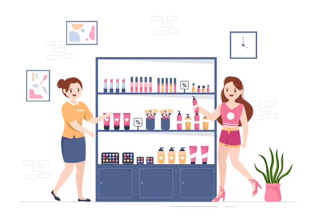 Female Selling Cosmetics Product  Illustration