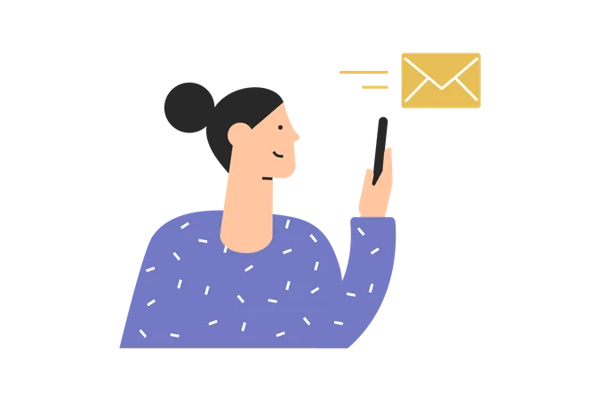 Young Woman Sends A Message Using Phone Vector Illustration Made In Flat Designer On Transparent Layer Illustration
