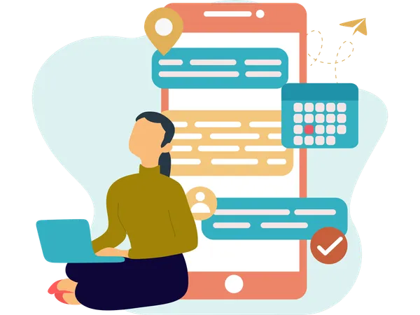 Female sending Messages  Illustration