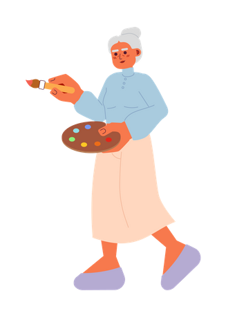 Female senior painter holding paintbrush  イラスト