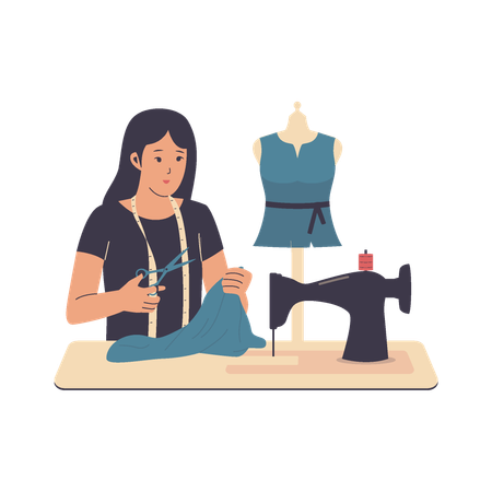 Female sewing clothes  Illustration