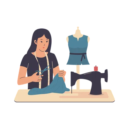Female Sewing Clothes Illustration Vector Flat Illustration Illustration