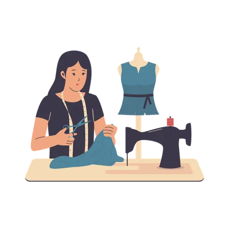 Female sewing clothes  Illustration