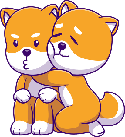 Female Shiba Inu Hugging Male Shiba Inu  Illustration
