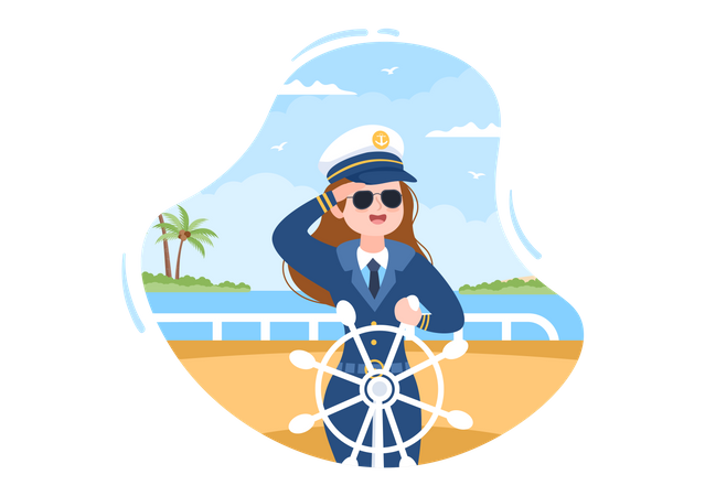 Female ship captain Illustration