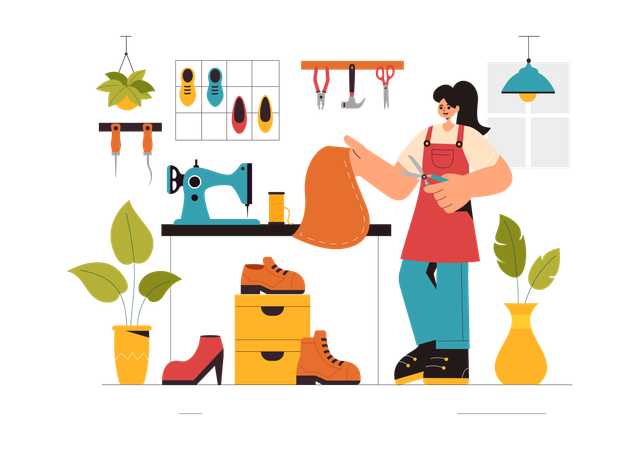 Female shoemaker making shoes  Illustration