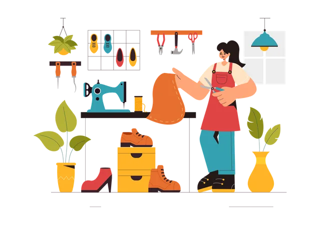 Female shoemaker making shoes  Illustration