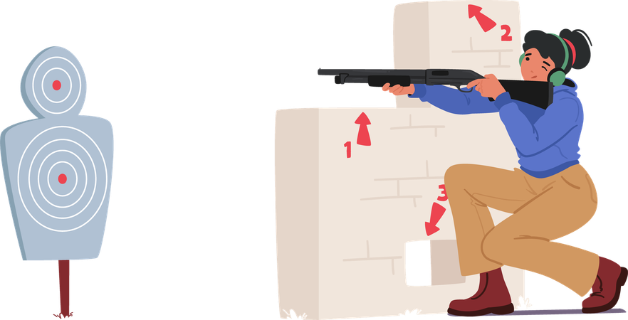 Female Shooter In Kneeling Position  Illustration