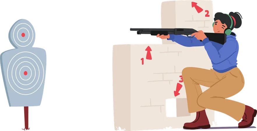 Female Shooter In Kneeling Position  Illustration