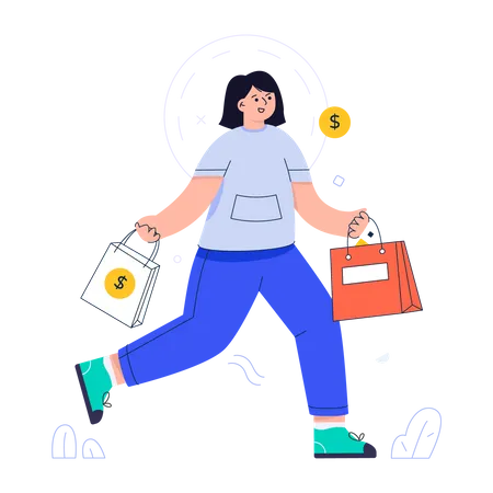 Female shopper holding Shopping bag  Illustration