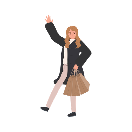 Female shopper holding shopping bags in winter outfit and trendy clothing  Illustration