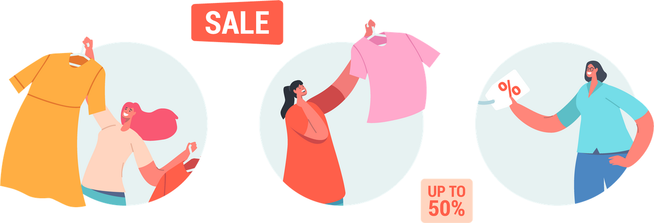 Female shopping at a sale  Illustration