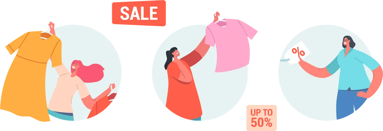 Female shopping at a sale  Illustration