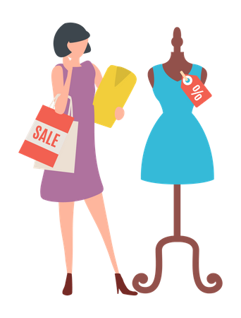 Female shopping during discount  Illustration