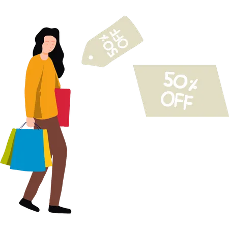 Female shopping during sale  Illustration