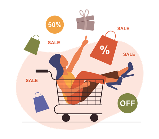 Female shopping during sale  Illustration