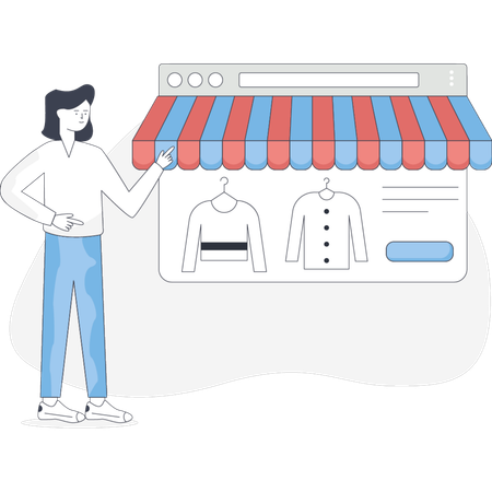 Female shopping for clothes online  Illustration