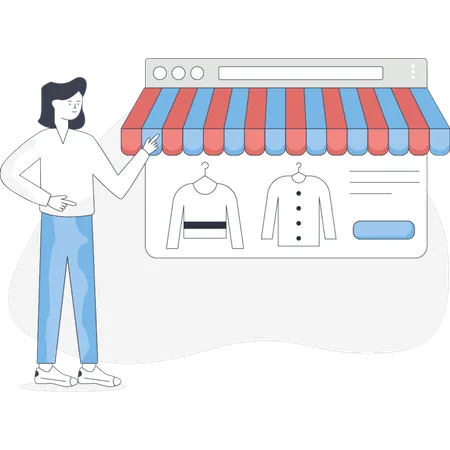 Female shopping for clothes online  Illustration