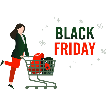 Female shopping on black friday  Illustration