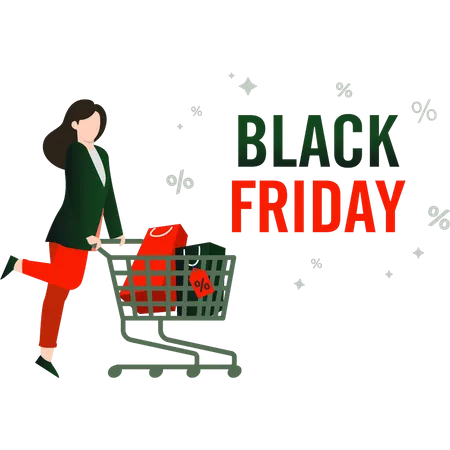 Female shopping on black friday  Illustration