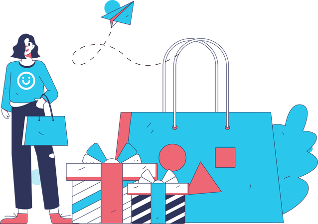 Female shopping using mobile app  Illustration