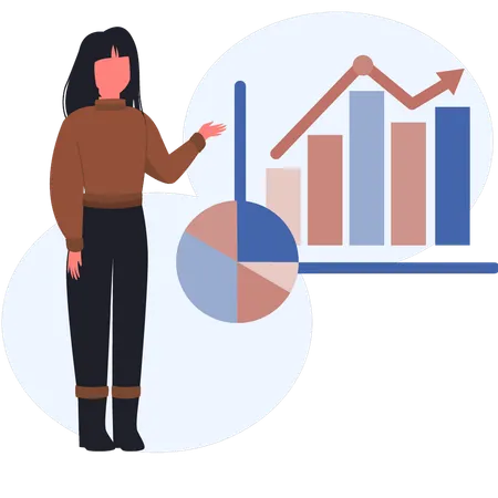 Female showing business growth management analysis  Illustration