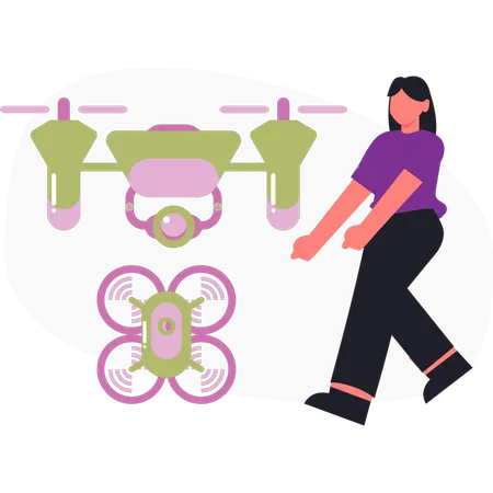 Female  showing drone game  Illustration
