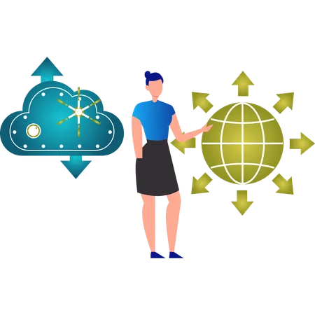 Female showing global technology  Illustration